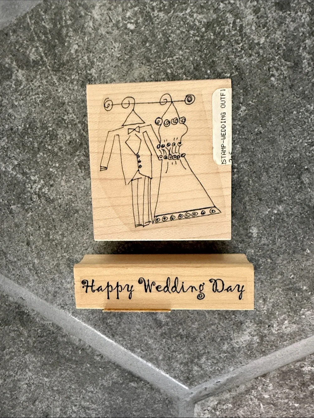 2 Stamp Set: Endless Creations Happy Wedding Day Wooden Stamp Set Bride & Groom